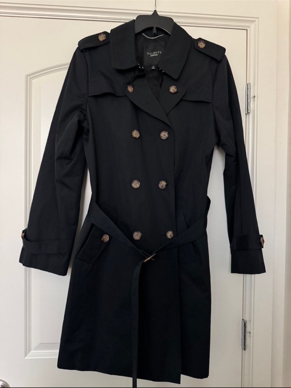 Talbots Black Double-Breasted Belted Trench Coat